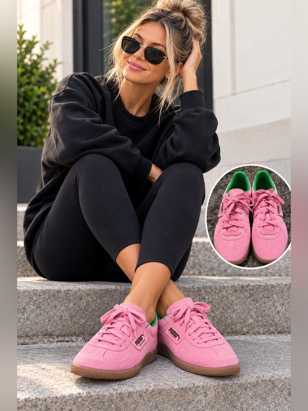 Puma Palermo Women's Pink and Green Suede Sneakers